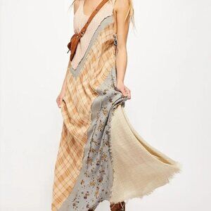 Free People Cozy Craft Prairie Cottage Core Maxi Dress Plaid Floral Boho Ties